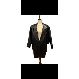 Vakko Black Leather Dolman Sleeve Dress Coat Women's large